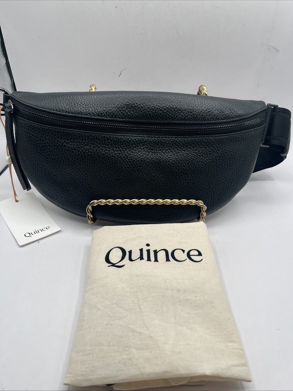 QUINCE QUINN Italian Soft PEBBLED LEATHER SLING CROSSBODY BAG BLACK Large NWT